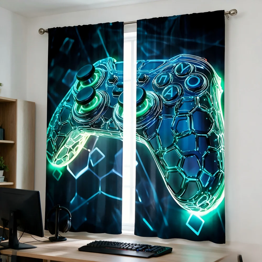 2PCS Tirai Cetak Digital, Pola - Esports Gaming Youtube ulasan dan harga