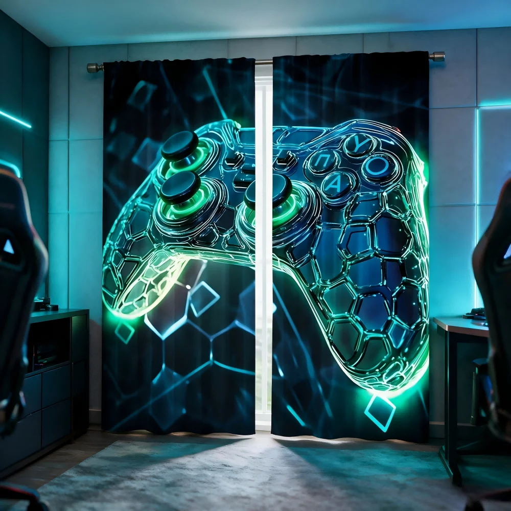 2PCS Tirai Cetak Digital, Pola - Esports Gaming Youtube ulasan dan harga